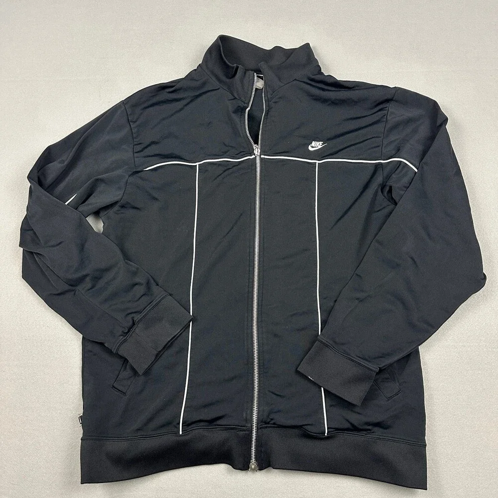 Vintage Nike Jacket Men Large Black White Trim Full Zip Basketball Y2K L 2000s *